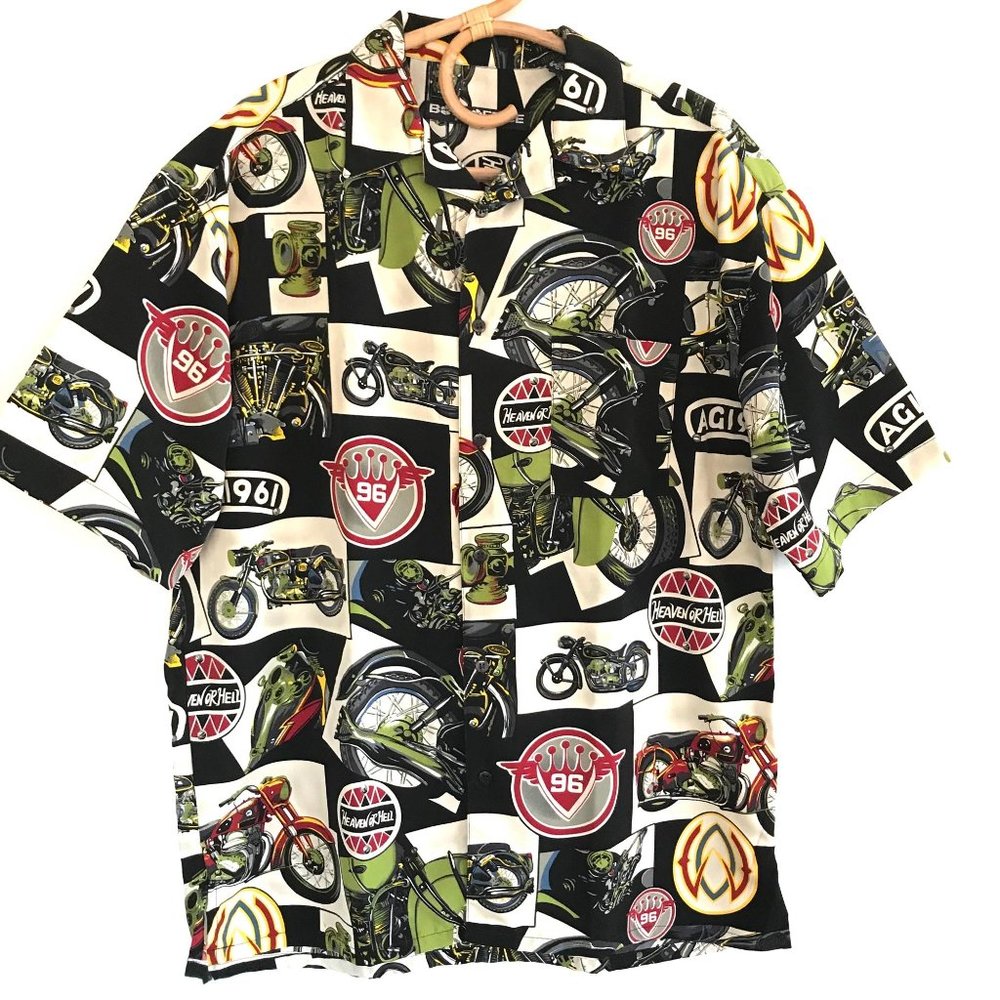 Box Office Island Motorcycle Hawaiian Shirt Medium